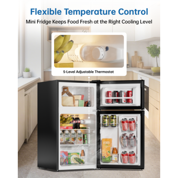 Frostorm 3.2 Cu Ft Mini Fridge with Freezer - Energy Efficient, Double Door Upright Freezer for Bedroom, Office & Dorm,restaurants | Small Fridge, Glass Shelves,Interior Light,ETL Certified,etc