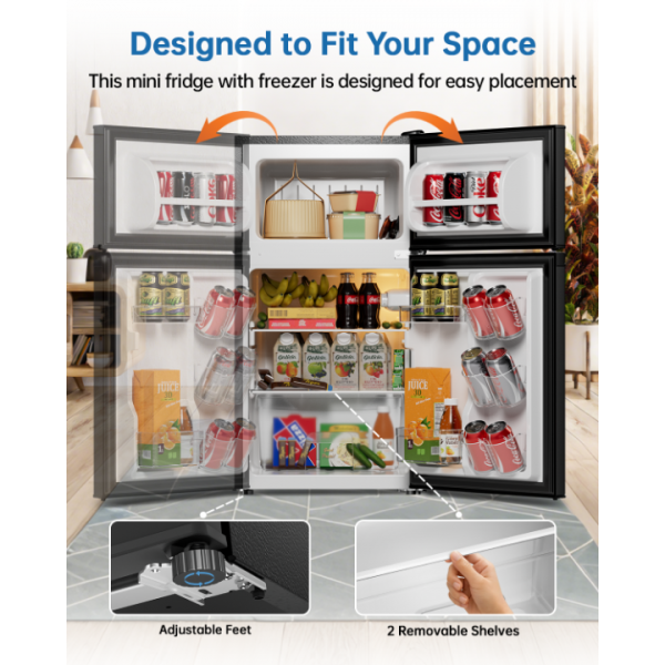 Frostorm 3.2 Cu Ft Mini Fridge with Freezer - Energy Efficient, Double Door Upright Freezer for Bedroom, Office & Dorm,restaurants | Small Fridge, Glass Shelves,Interior Light,ETL Certified,etc