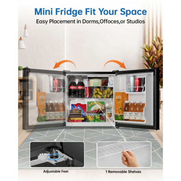 Frostorm 1.6 Cu Ft Mini Fridge with Freezer - 30dB Ultra Quiet Upright Freezer for Bedroom, Dorm & Office | Compact Fridge, Adjustable Thermostat, Reversible Door, ETL Certified