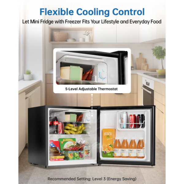 Frostorm 1.6 Cu Ft Mini Fridge with Freezer - 30dB Ultra Quiet Upright Freezer for Bedroom, Dorm & Office | Compact Fridge, Adjustable Thermostat, Reversible Door, ETL Certified