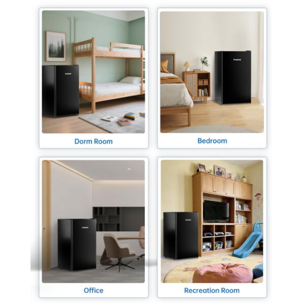 Frostorm 3.2 Cu Ft Mini Fridge with Freezer - Energy Efficient, Large Capacity Single Door Upright Freezer for Bedroom, Office & Dorm | Small Fridge, Reversible Door, ETL Certified(Black)